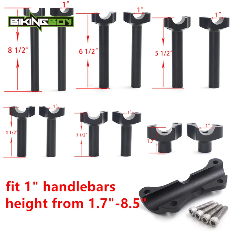 Bikingboy 1.7 "3.5" 4.5 "5.5" 6.5 "8.5" Clip Per Manubrio Su Riser Morsetto Superiore 1 "Manubrio Dyna Electra Glide Fatboy Sportster