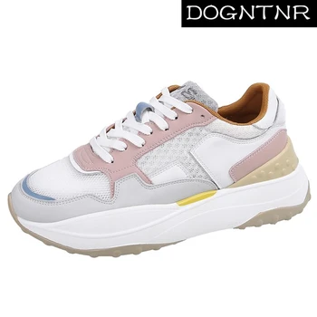 

DOGNTNR Thick-soled Sports Shoes Women's Ulzzang Fashion Casual Shoes Women Pink Mesh Breathable Vulcanized Shoes Summer 2020