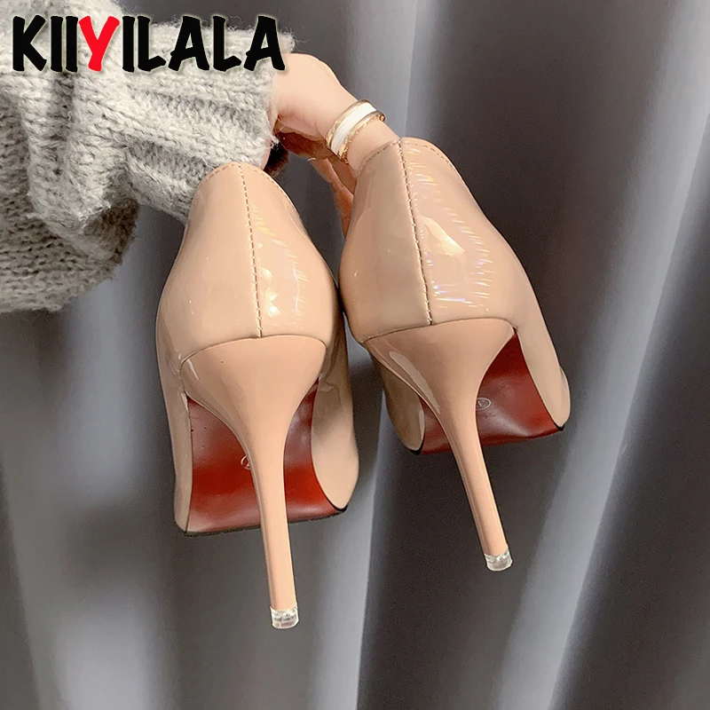 Kiiyilala-zapatos de diseñador para mujer, tacones de Stilettos de 10cm, tacones sexys de boda, tacones extremos ostentosos de cuero