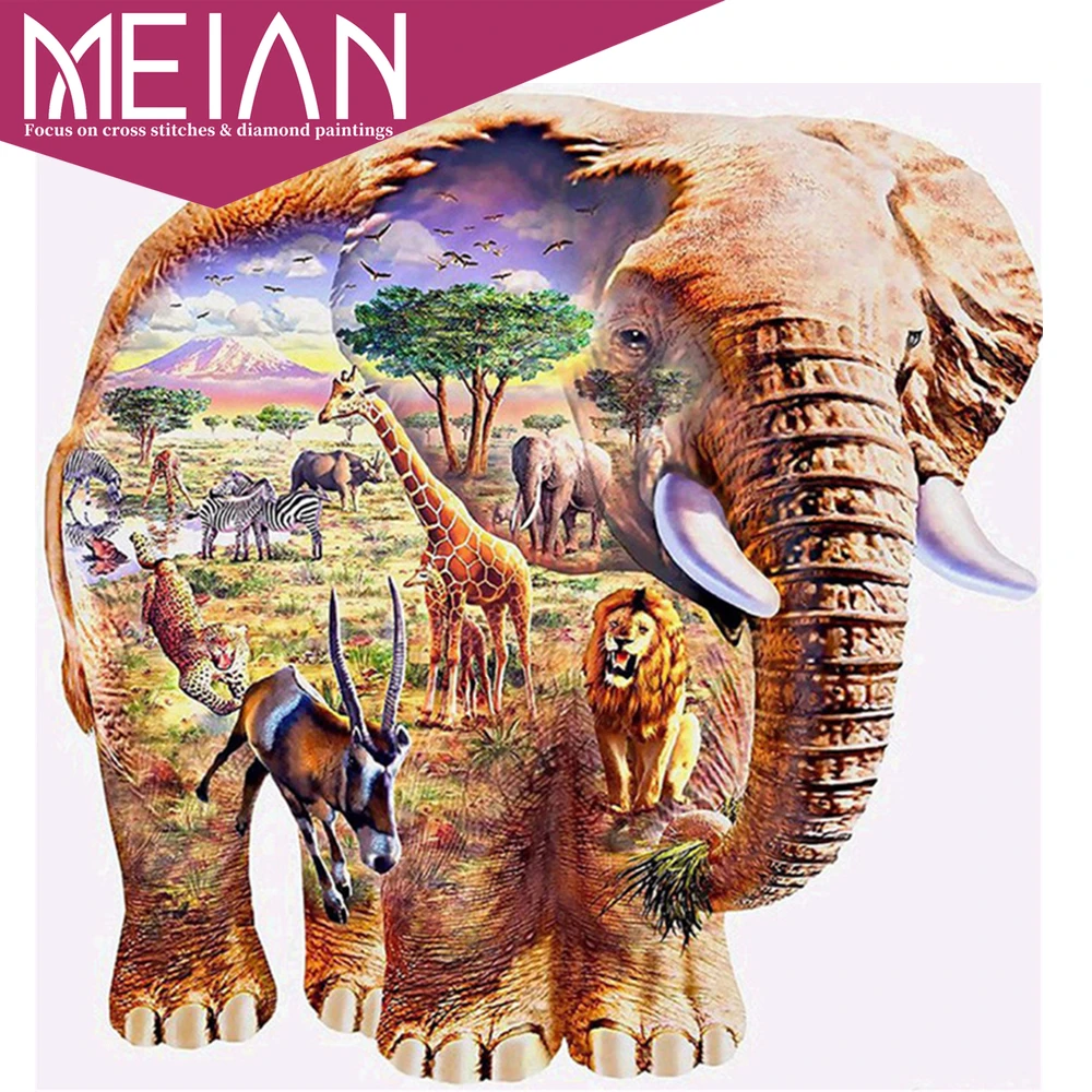 Алмазная вышивка Meian Elephant мозаика для рукоделия 5D полная квадратная дрель