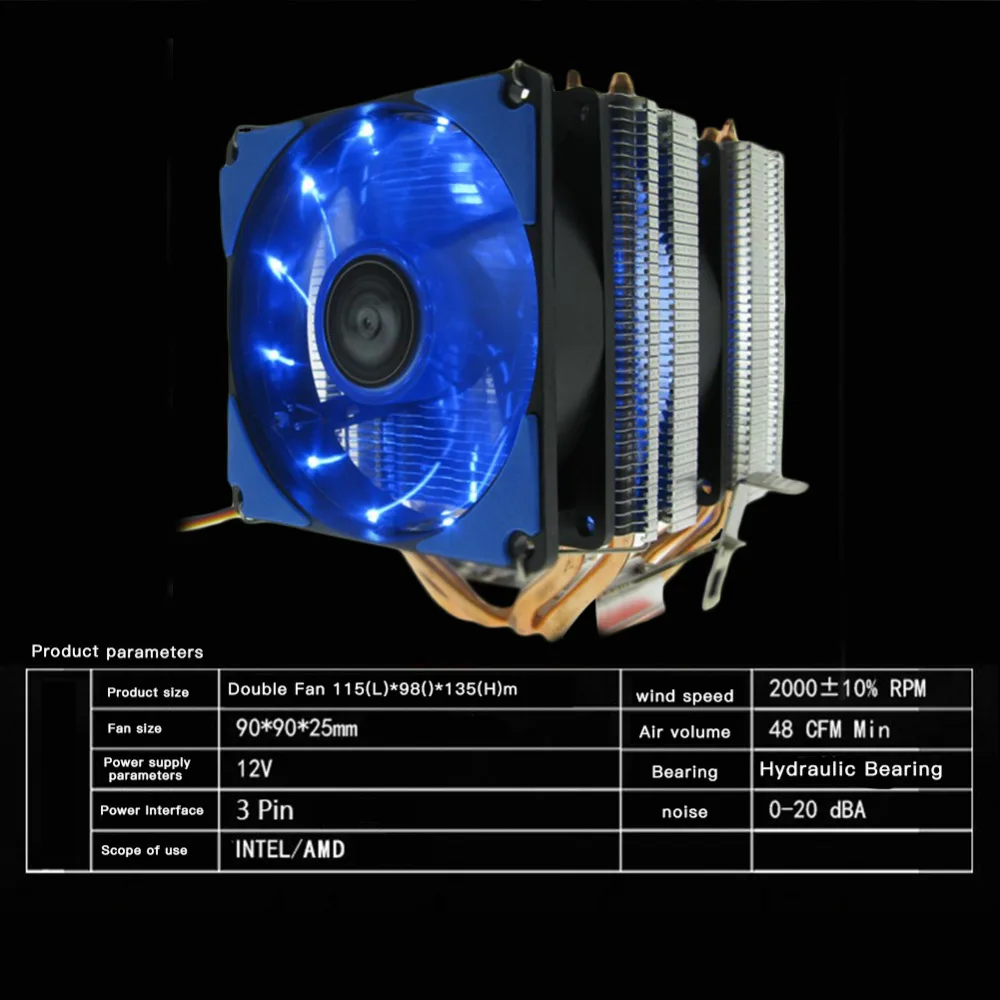 Компьютерные тепловые аксессуары для раковины cpu охладитель воздуха Низкий рабочий шум красочный свет одиночный двойной вентилятор 3 цвета