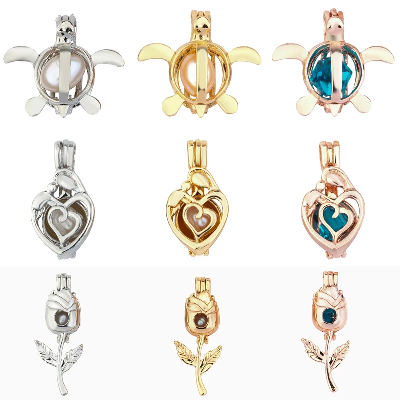 

1pc Hollow Cage Alloy Turtle Shaped Essetial Oil Diffuser Necklace Pendant Delicacy Locket Pearl Pendants For DIY Jewelry Gifts