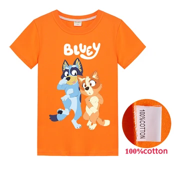 

Bluey Bingo Fashion Summer Boys T-shirts Clothing Girl Tops Cartoon Tees Dogs Cotton T Shirts Children Clothes Kids Short Sleeve