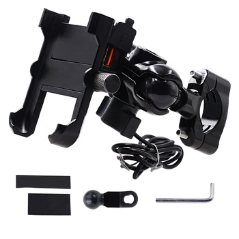 

Motorcycle Universal Phone Holder Bike Scooter ATV Handlebar Rearview Mirror Mobile Phone Bracket USB Charger