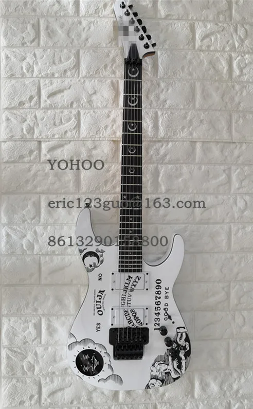 Высокое качество белый цвет черный аппаратные средства Kirk Hammett Ouija Красивая электрогитара, индивидуальные! paypal доступны! es-3