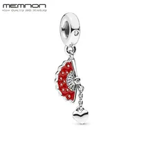 925 пробы Серебряный испанский веер Висячие эмалированные Подвески Красные Подвески из бисера для женщин DIY Браслеты Изготовление ювелирных изделий