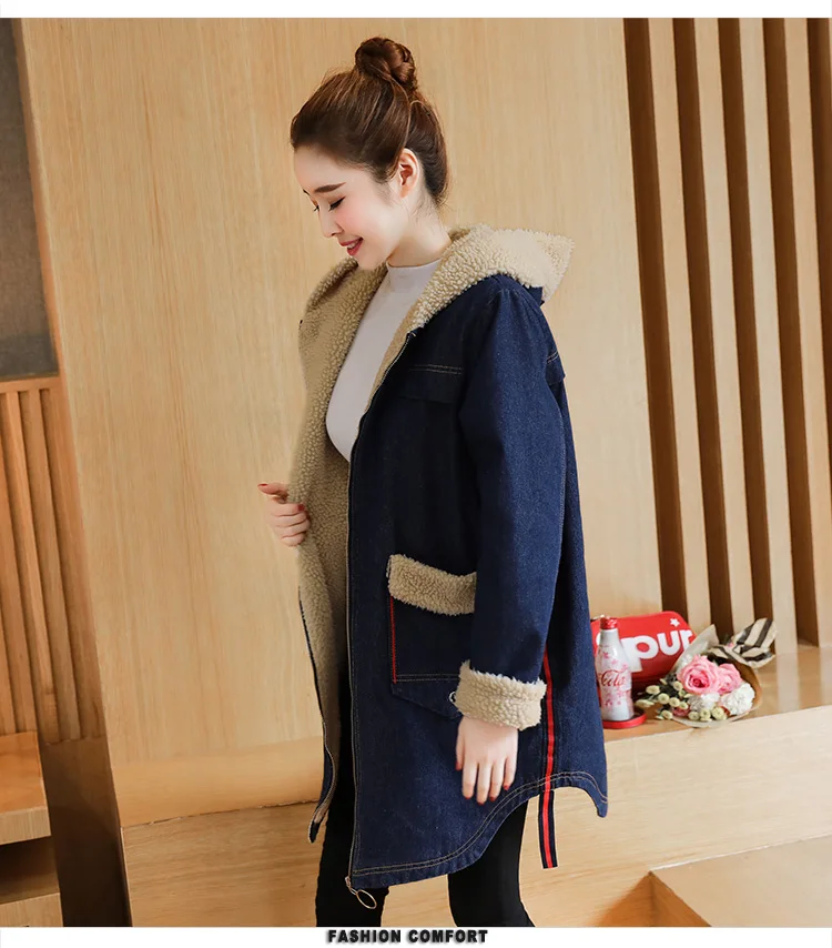 Стиль, зимнее свободное плотное вельветовое Ковбойское пальто с капюшоном средней длины для студентов, топы из овечьей шерсти