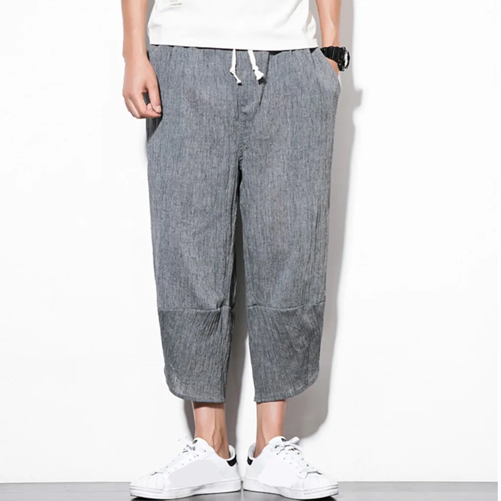 Nice Summer Pop Cotton Linen Calf Length Pants Harem Pants Chinese Style Traditional Linen Drawstring Trousers VogueOveralls