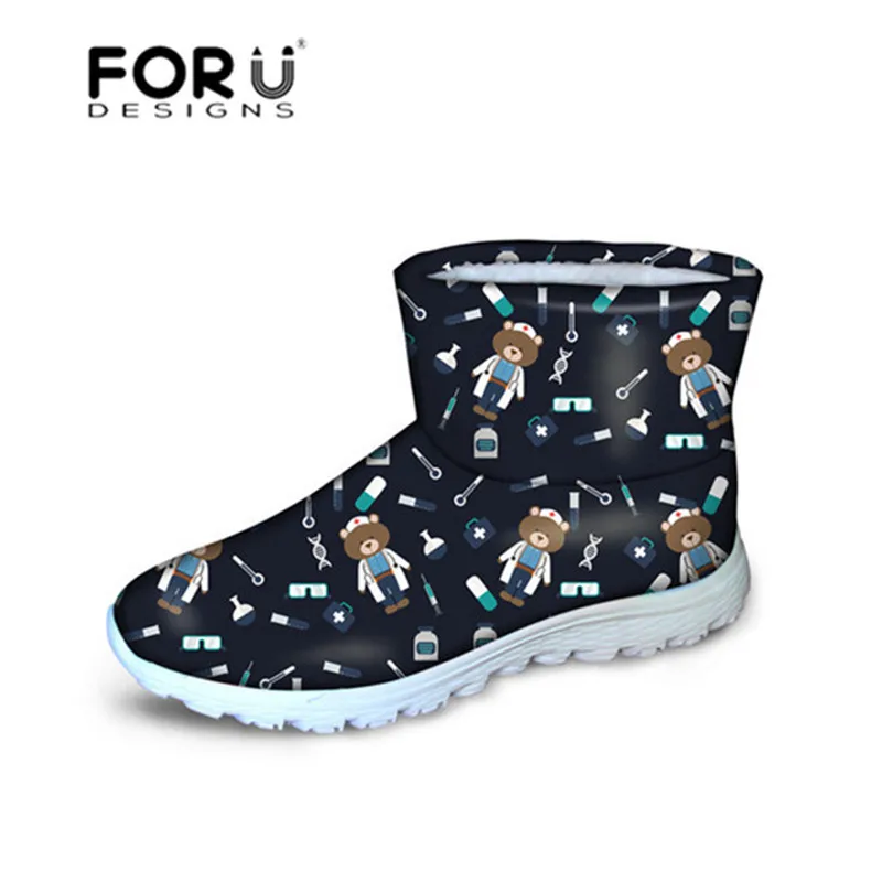FORUDESIGNS зимние ботинки с принтом медсестры; женские зимние ботинки на плоской подошве; лучший подарок; ботильоны; Повседневная теплая обувь - Цвет: CC4404AF