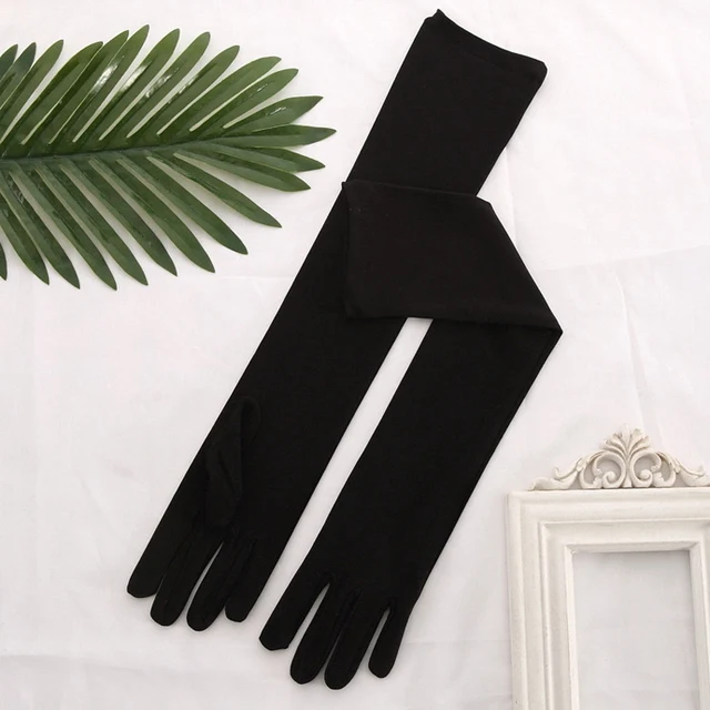 Stretch Satin White Glove Long Bridal Gloves Black Red Elbow Length Women Dance Party Wedding Gloves Full Finger Guantes Boda Black