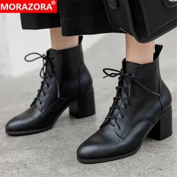 

MORAZORA 2020 hot sale patent leather ankle boots women round toe vintage high heel office shoes ladies autumn winter boots