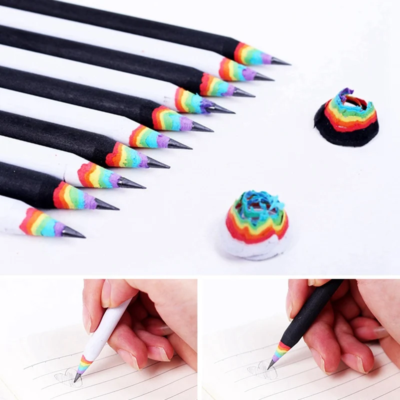 5Pcs Creative Environmental Protection Pencil Paper Material Rainbow Pencil Black Pencil School Office Stationery Supplies