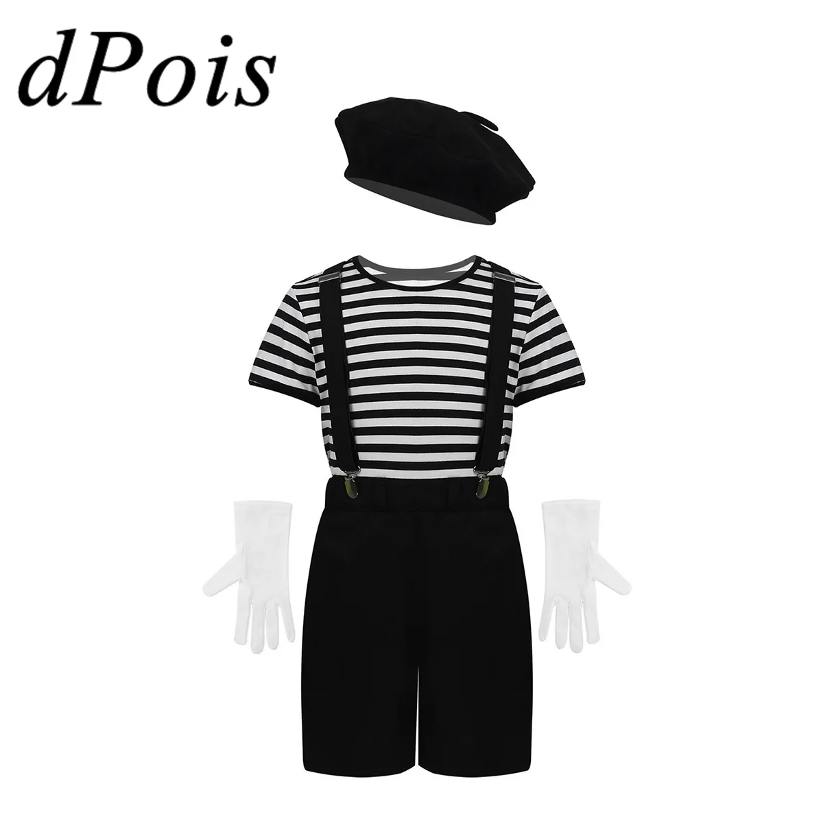 

DPOIS Mime Cosplay Costume Halloween Children Artist Set Mimespeler Easels Pantomime Unisex Boys Girls Role-playing Games Suit