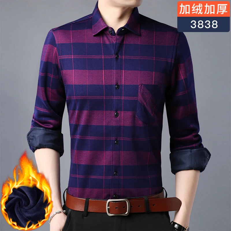 Высокое качество плюс бархатная Мужская рубашка зимняя новая с длинными рукавами теплая рубашка Деловая одежда повседневная мужская рубашка большого размера - Цвет: 3838