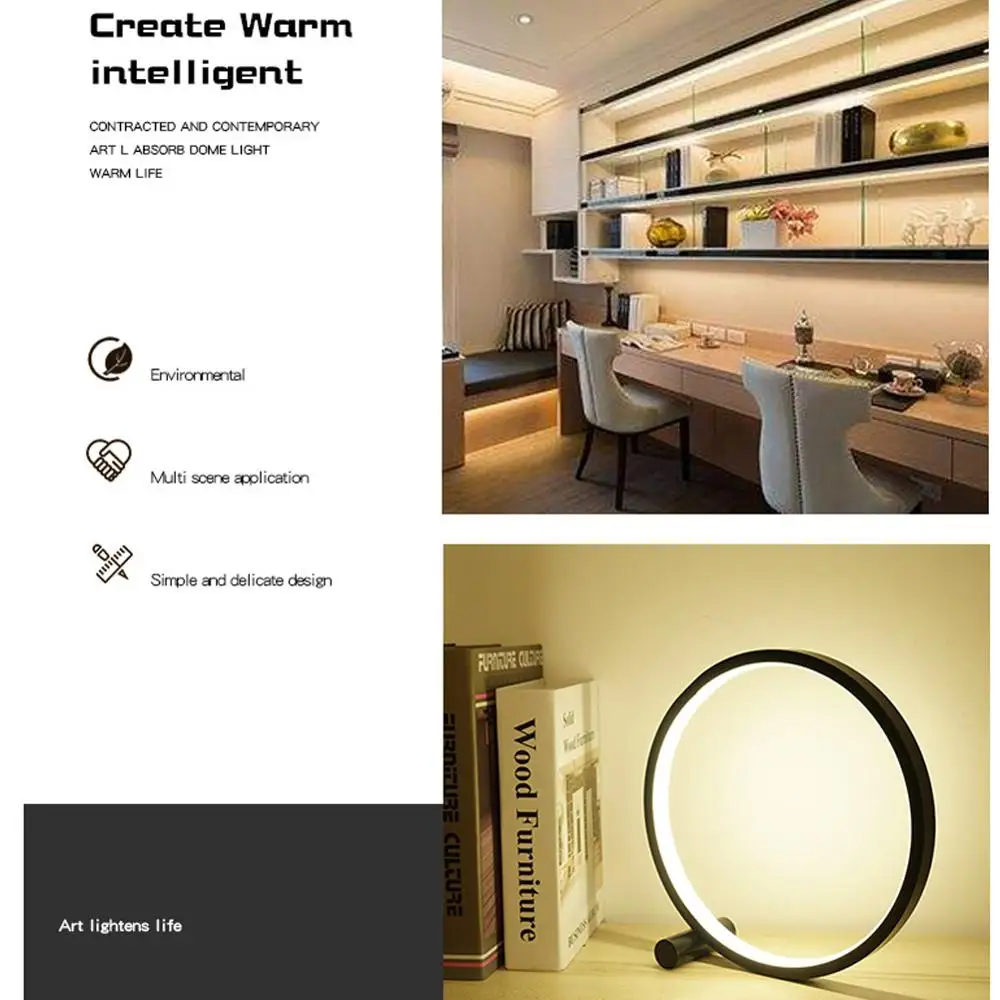 Lámpara de mesa moderna de 5 W, redonda, de aluminio, LED, para dormitorio, lámpara de lectura con interruptor táctil, luz de noche, lámpara de mesita de noche circular minimalista_voghion.com