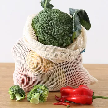 

3Pcs/Lot Shopping Bag Vegetable Fruit Mesh Bag Pouch Kitchen Grocery Basket Reusable Produce Eco-Friendly Food Bag Organizer
