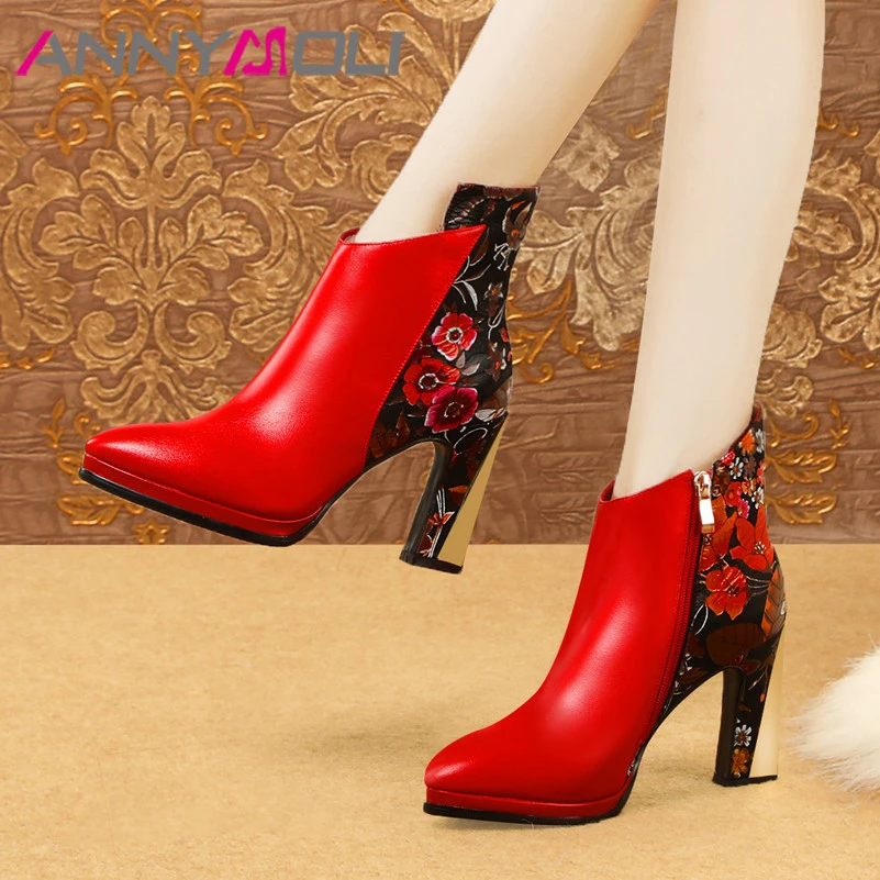 red short block heels