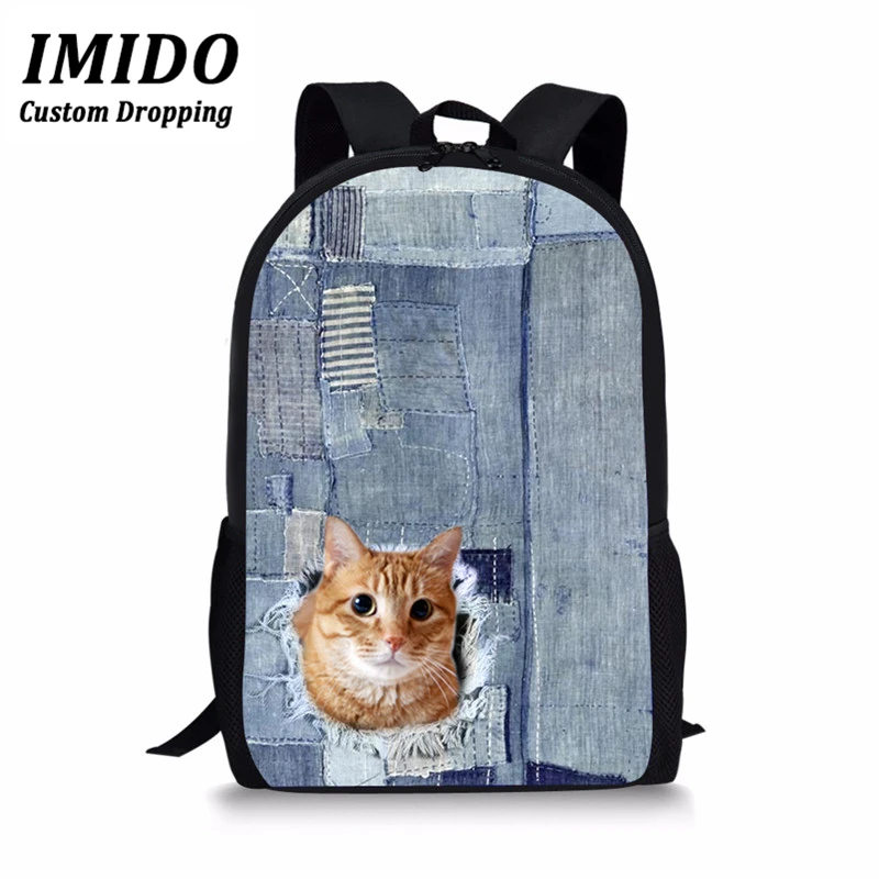 IMIDO,, Джинсовый Рюкзак с лисой для детей, для учеников начальной школы, рюкзаки на заказ, Mochilas, рюкзак с животными для девочек-подростков, школьные сумки - Цвет: CC7058C
