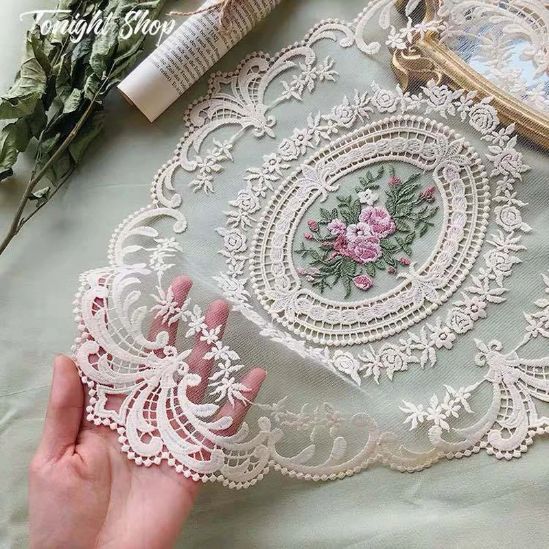 37x29 см Овальный кружевной вышитый Настольный коврик белая Подставка под кружку