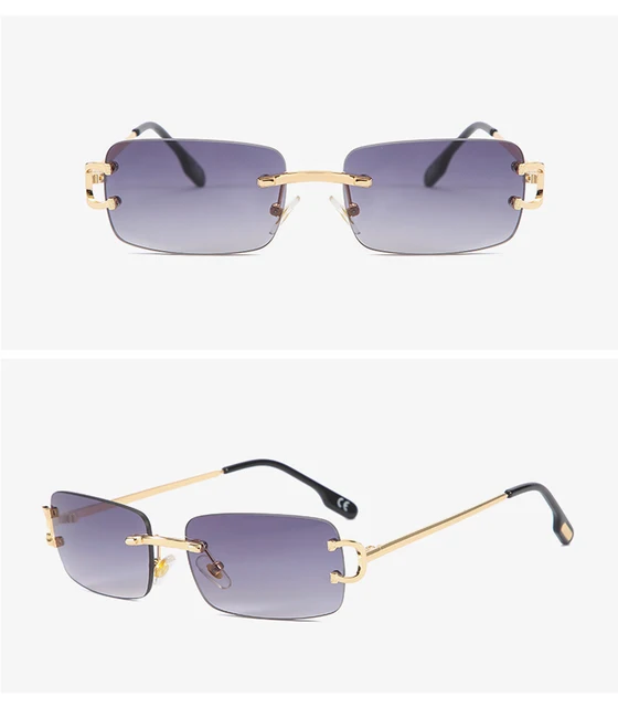Occhiali Da Sole Senza Bordi Quadrati Sfumati - Look Vintage Retrò Senza Montatura - Foto 6
