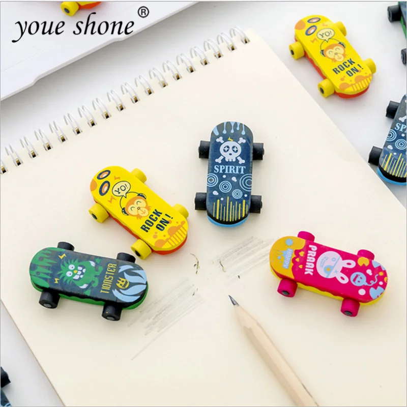 Eraser Stationery Cute Cartoon Skateboard Pencil Eraser School Supplies Gift Kids Student Learning Office School Stationery 1PCS