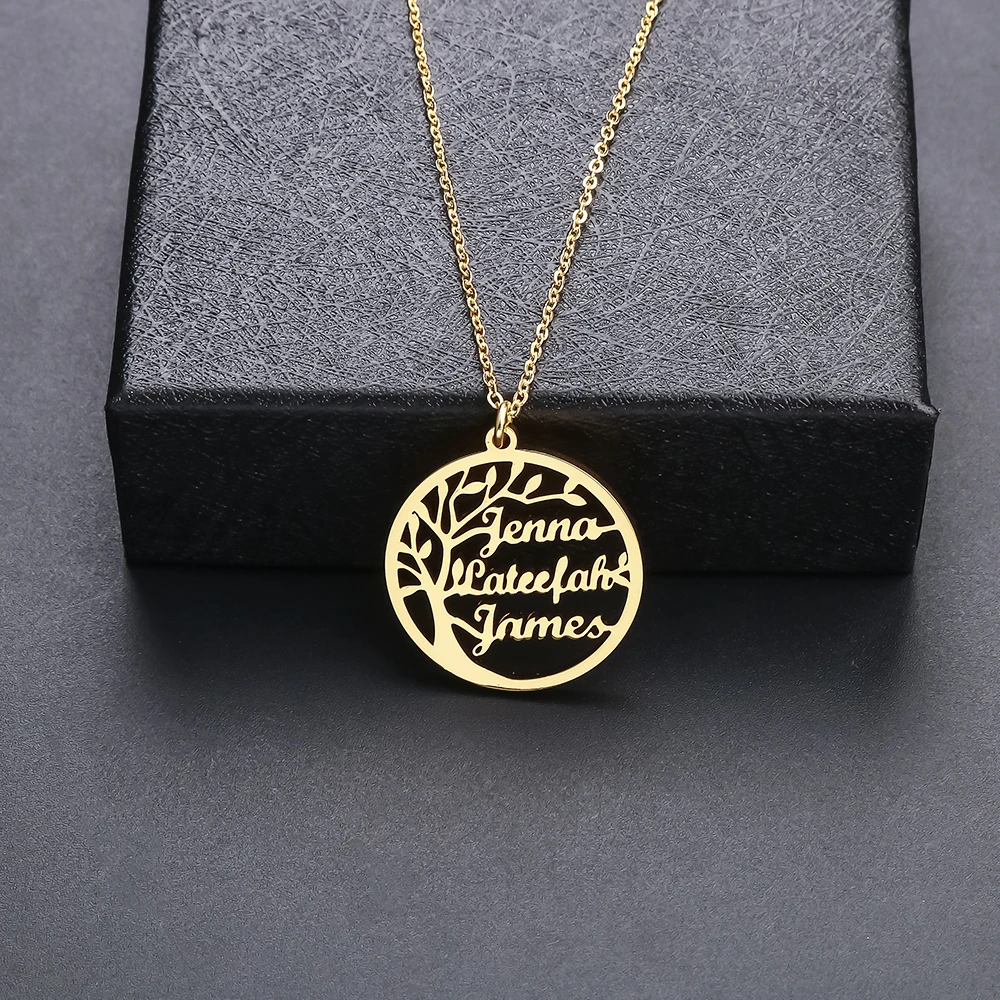 Lateefah Custom Necklace Tree Of Life Golden Family Tree Women Letter Necklace Stainless Steel Accessories For Girls Women Gifts