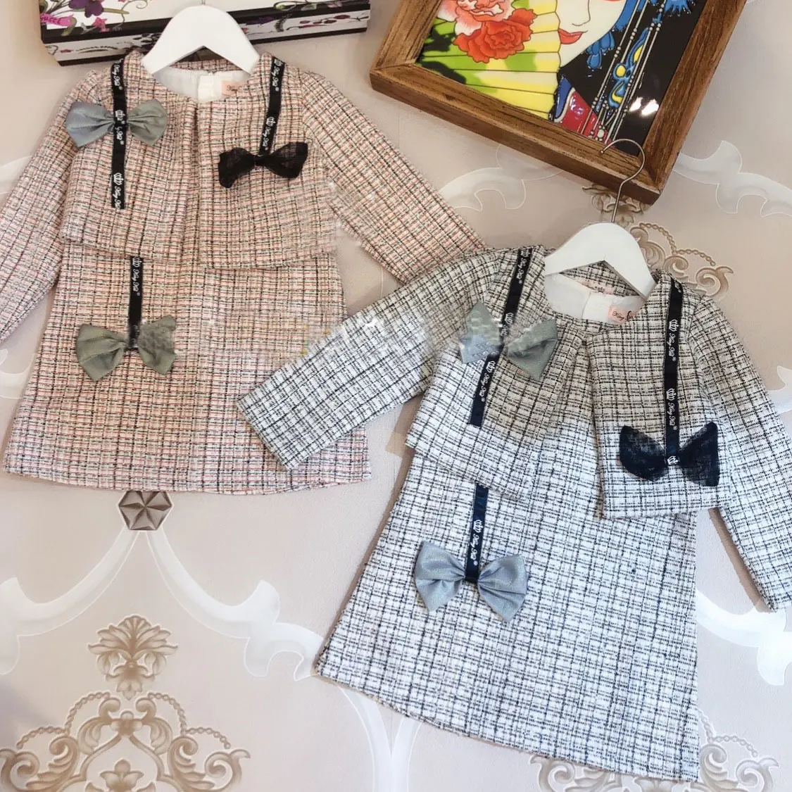 

2199 Elegant Christmas Thanksgiving Toddler Princess Winter Autumn Baby Girl Clothing Set Outwear Coat + Dress Wholesale Clothes
