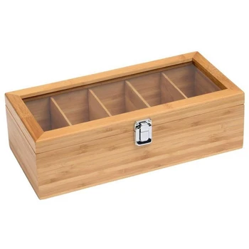 

Bamboo System Tea Bag Jewelry Organizer Storage Box 5 Compartments Tea Box Organizer Wood Sugar Packet Container