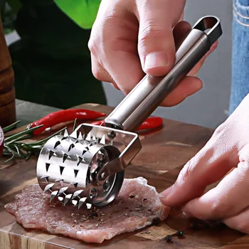

Stainless Steel Meat Tenderizer Roller Hammer Mallet Steak Beef Chicken Tool Piercing Device Loose Meat Device