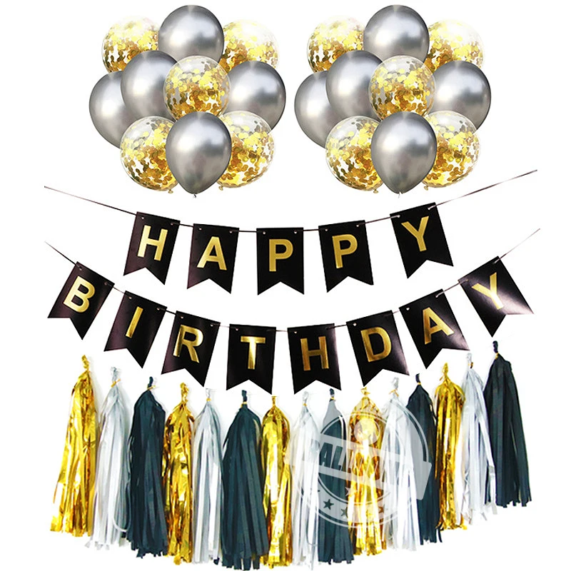 

New Gilded Letter Fishtail Birthday Flag Pulling Party Supplies Children's Birthday Decorative Banner Benue Layout Balloon Set