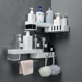 

Bathroom Kitchen Corner Storage Rack Organizer Plastic Suction Cup Shower Shelf Storage And Organizing