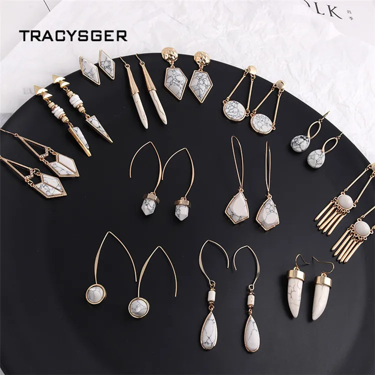 

AE-ER84819 / TRACYSER/ white marble stone series exquisite geometric fashionable earrings