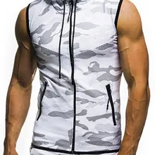 Стиль камуфляж цифровая печать мужская молния Повседневная Приталенная толстовка без рукавов