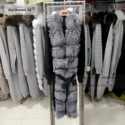 RuiXiangTe/женское пальто из натурального меха; шерстяное вязаное пальто с лисьим воротником; зимняя куртка из натурального Лисьего меха; зимнее длинное пальто - Color: picture color K
