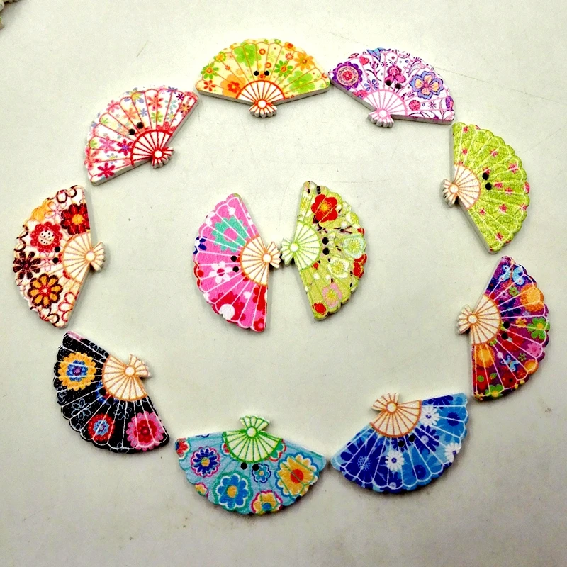 Wholesale 100Pcs Mixed Fan Shape Wood Buttons Embellishments Craft Sewing