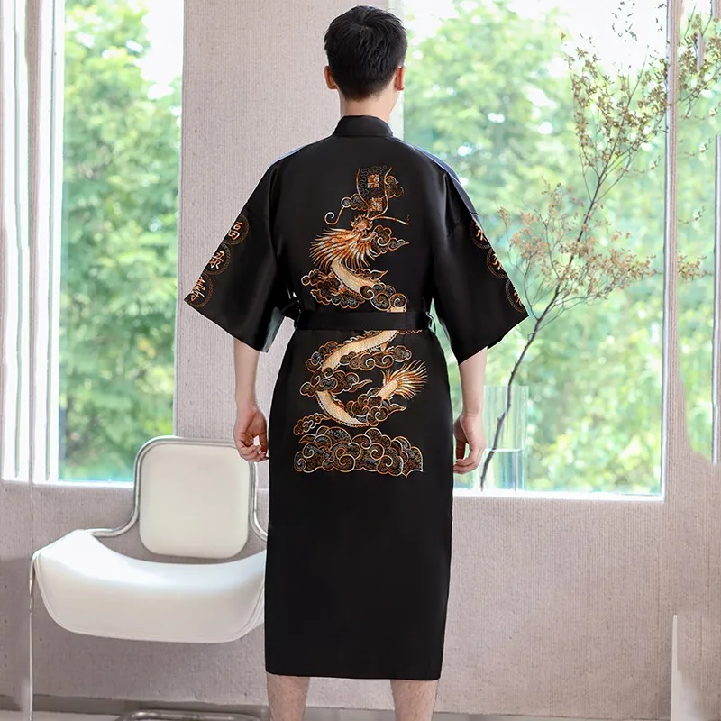 mens cotton pajama sets Chinese Style Men Embroidery Dragon Robe Traditional Kimono Bathrobe Gown Male Sleepwear Loose Nightwear Intimate Lingerie pajama pants men's