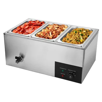 

Commerical Soup Pool Stainless Steel Bain Marie Food Warmer Electric 2 Pan Soup Warmer 110V 600W 3 Cells Bain Marie Food Warmer