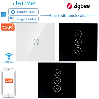 

Zigbee smart touch on/off switches Wall Switches WIFI Interruptorer Switches Work Alexa Google Home Luxury tempered glass panel