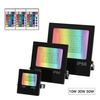 

Led Spotlight Outdoor Flood Light 10W 30W 50W AC220V IP66 Reflector Projector Lamp With Remote Controller For Courtyard Rockery