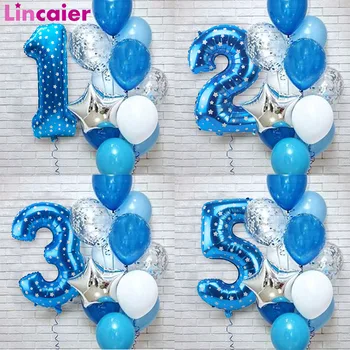 

12pcs Blue Number Foil Latex Balloons Birthday Party Decoration Kids Baby Boy Prince 1 2 3 4 5 6 7 8 9 Years Old 1st Birthday
