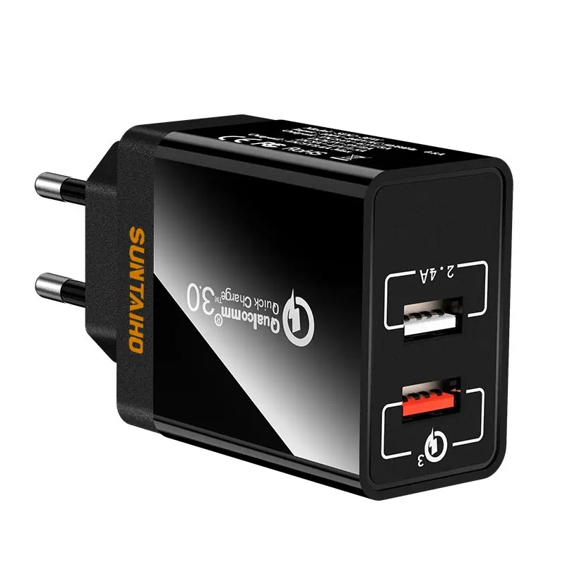 Suntaiho USB Зарядное устройство для iphone 11 Pro huawei P30 Xiaomi samsung S10 Чехол для мобильного телефона с 2 портами QC 3,0 Универсальный адаптер быстрой зарядки - Тип штекера: Black