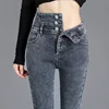 Thermal Winter Thick Fleece High-waist Warm Skinny Jeans Thick Women Stretch Button Pencil Pants Mom Casual Velvet Jeans 5