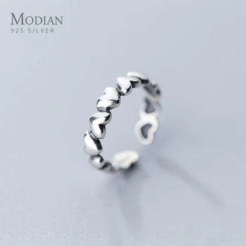 

Modian Fashion Free Size Ring for Women Gift Genuien 925 Sterling Silver Romantic Stackable Hearts Ring Fine Jewelry Bijoux