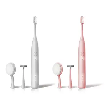 

IPX8 Waterproof Adult Electric Toothbrush USB Rechargeable Soft Bristles Multifunctional with Facial Brush T-Shape Massage Head