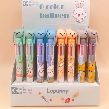 

40 pcs/lot Cartoon Long ears Rabbit 6 Colors Ballpoint Pen Cute ball pens School Office writing Supplies Stationery Gift