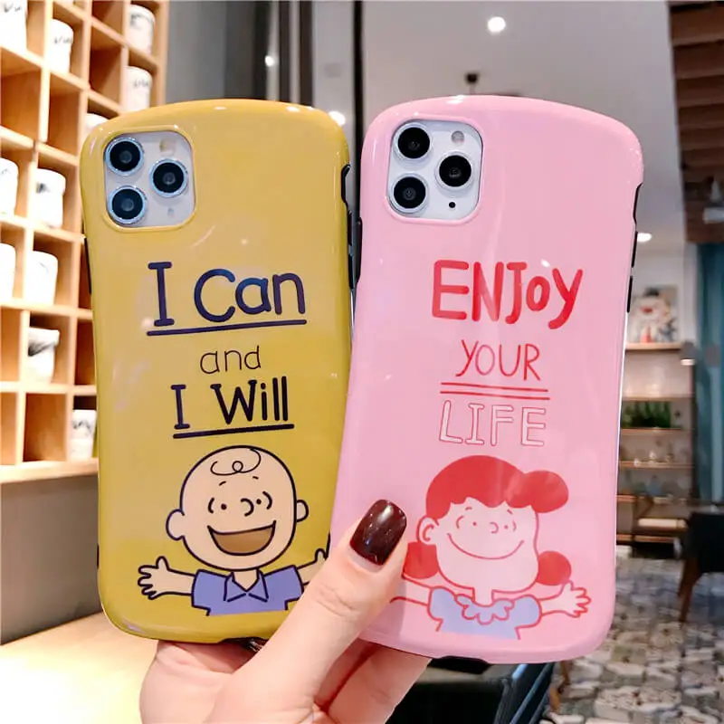 

Art cartoon Charlie Lucy oval arc phone case for iphone 11 Pro xs max xr x couple silicone soft glossy cover for iphone 7 8 plus