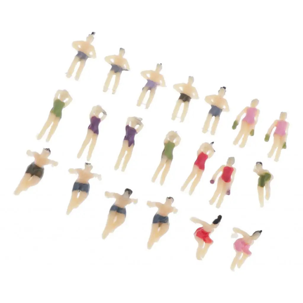 20pcs 1:150 N TT Scale Miniature Beach People Model Figurines for Model Train Diorama Scenery Supplies