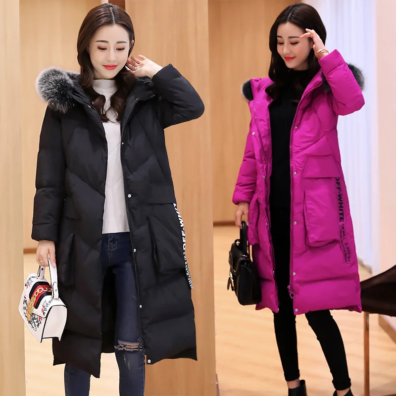 

Over-the-Knee Cotton-padded Clothes Large Fur Collar Cotton Coat Women's Mid-length 2018 New Style Korean-style Winter Thick Fas