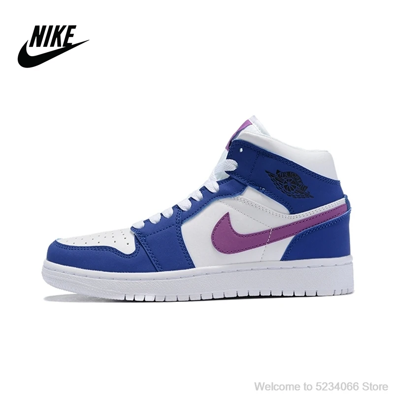 Оригинальная женская обувь NIke Air Jordan 1 AJ1 белые синие фиолетовые баскетбольные