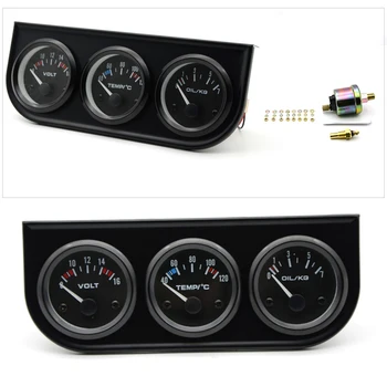 

52mm Car Triple Kit 3 In 1 Volt Meter Water Temp Oil Pressure Gauge Tachometer